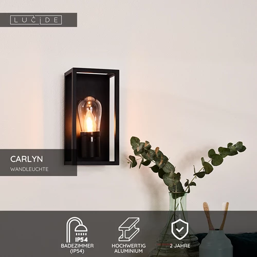 Lucide CARLYN - Wandleuchte Badezimmer - 1xE14 - IP54 - Schwarz - USP